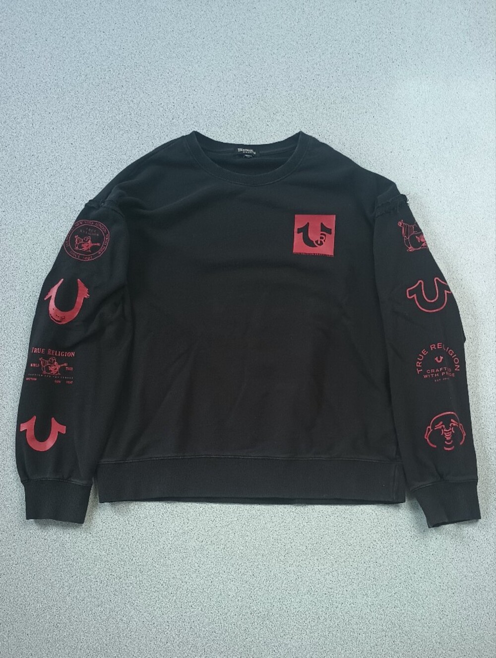 True Religion Relaxed Expose Seam Sweatshirt Black Red Size M